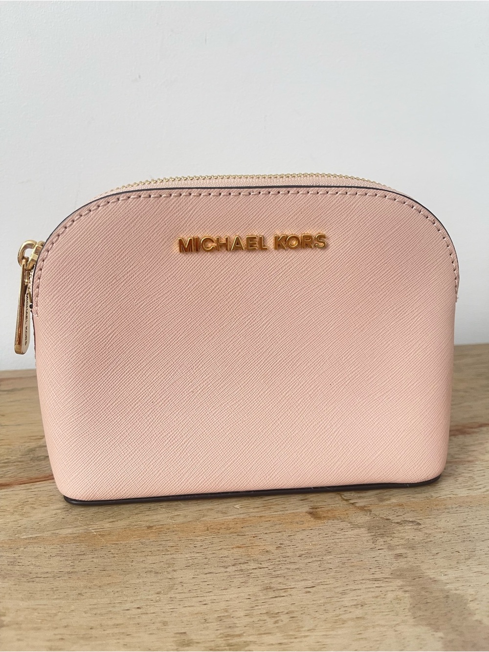 Michael Kors Blush Pink Saffiano Leather Cosmetic Case with Gold Logo